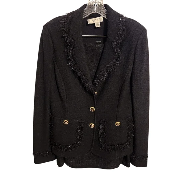 St. John Collection | Women's Black Two-Piece Santana Knit Skirt Suit (Size 8) - Picture 1 of 15